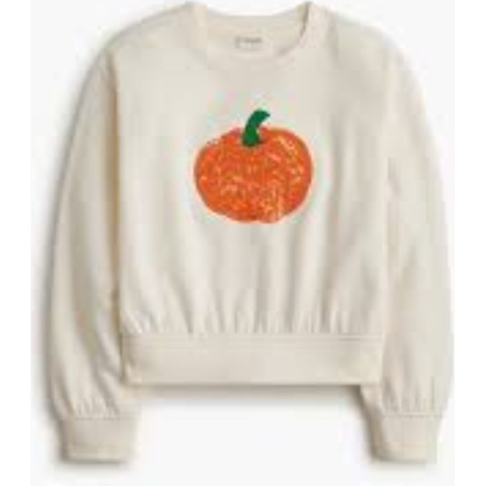 Crewcuts J‎ Crew Cream Pumpkin Sequin Long Sleeve Sweatshirt Size M 8-9 NWT $70